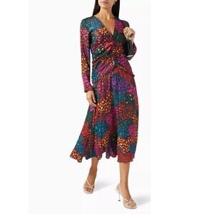 Farm Rio Rainbow Hearts Lenzing Ecovero Viscose Midi Dress Multicolor SZ XS NWT